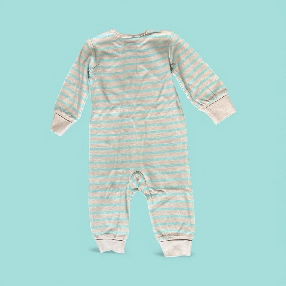 Hanes Baby Flexy 2-Pack Long Sleeve Rompers – Size 0–6M – Blue & Gray Stripe
